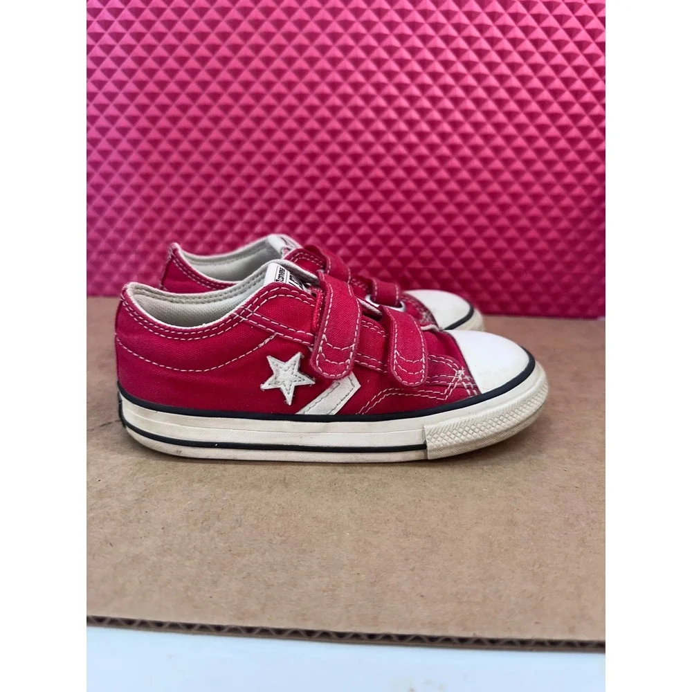 Converse Star Player Toddler Sneakers Red Canvas Hook Loop Low Top Shoes
